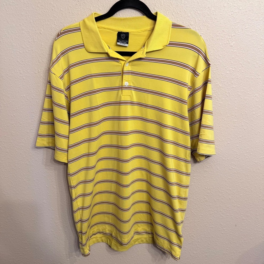 Nike Golf Mens Dri-FIT UV Striped Polo Shirt Yellow Burgundy Size Medium